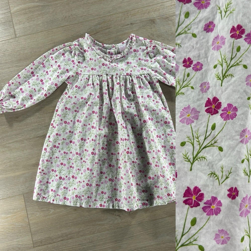 Stitchy Fish Floral Girls 4T Pink Festival Florals Long Sleeve Cotton Dress